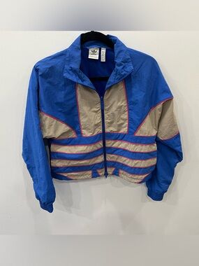 Adidas Windbreaker Jacket XXS Blue & Beige Retro Colorblock Lightweight Zip